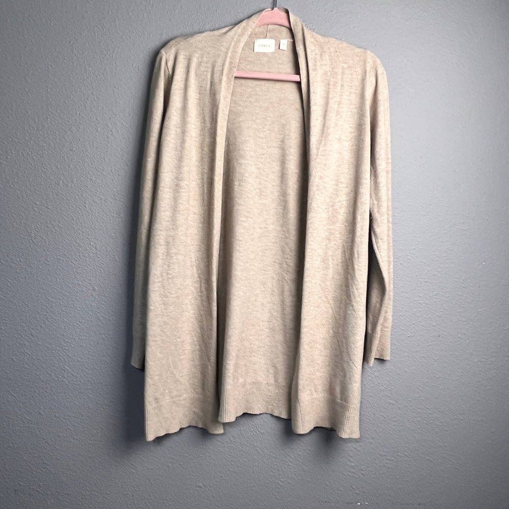 Cyrus Womens Tan Open Front Longline Cardigan‎ Sweater Monochrome Tan Medium